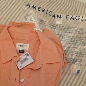 American Eagle Coral Textured Shirt